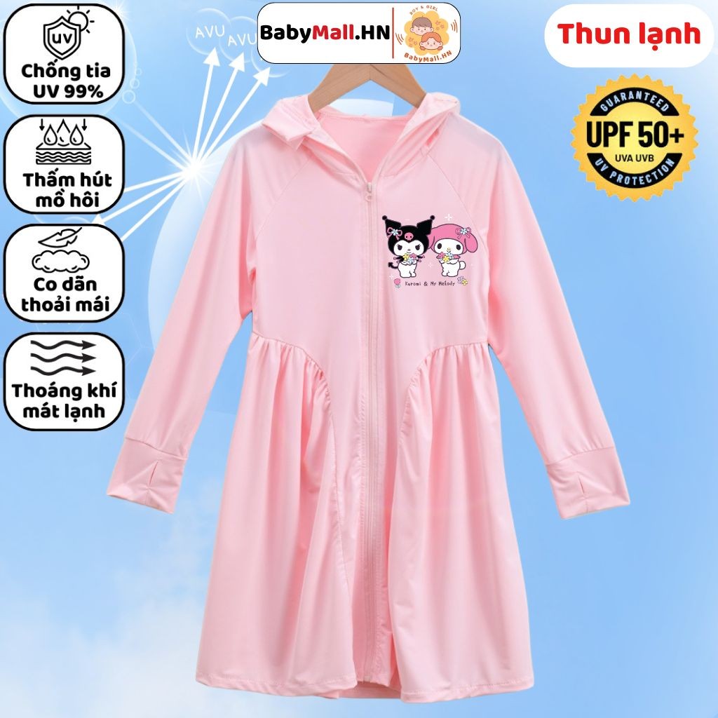 Áo chống nắng toàn thân hình Kuromi cho bé gái BABYMALL váy chống nắng cho bé chất thun lạnh mát
