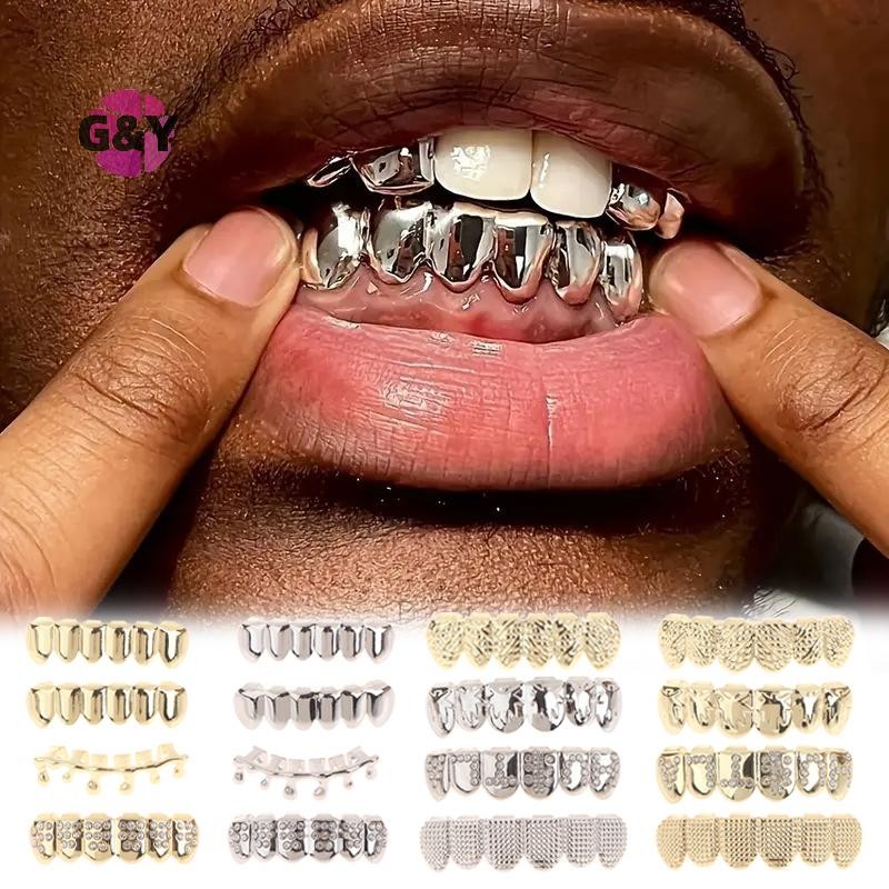 G & Y Hip Hop Kim Loại Răng Grillz Vàng Màu Bạc Răng Grillz Răng Có Thể Tháo Rời Punk Cosplay Tiệc R