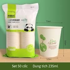 AK- Cốc giấy dùng 1 lần, SET 50 cốc giấy gấu trúc nhập khẩu chịu nhiệt, an toàn - dung tích 235ml