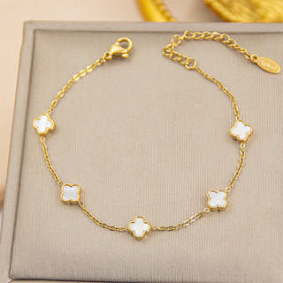  Vòng tay cỏ bốn lá bóng 7mm Vòng tay bằng thép titan mini hai mặt không phai màu có thể tiếp xúc với 