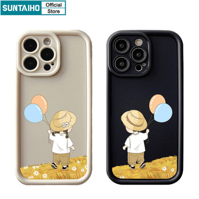 Suntaiho Vỏ Ngộ nghĩnh Bong Bóng Cặp Đôi Bé Trai Cô Gái Họa Tiết Ốp Điện Thoại Cho Iphone 16 15 14 13 12 11 Pro Max IP 7 8 Plus Iphon X Xs XR Xs Max Silicon Mềm Cao Cấp Chống Sốc Ốp Lưng
