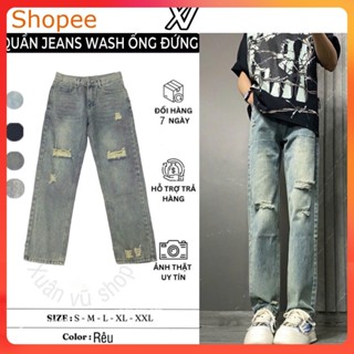 Quần jean nam ống suông Bagy Form Suông Ống Suông Wash Rách Phong Cách mới 4 màu mới nhất jean suông