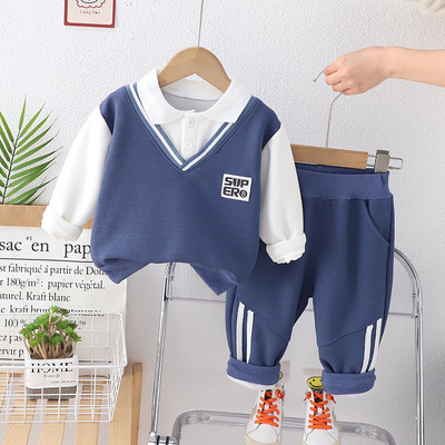 Set Thu Đông Áo Polo Tay Dài Giả Gile Cổ Tim Quần Dài Bé Trai 1-5 Tuổi MINTSCLOSET Quảng Châu TD4479