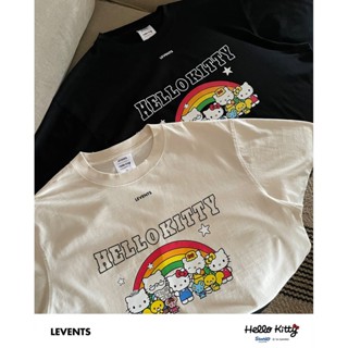 LEVENTS x Hello Kitty l Rainbow Semi-Oversized Tee (Black,Tan)