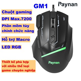 Chuột dây gaming Paynan GM1 có app điều chỉnh cài đặt macro độ nhạy max 7200DPI led RGB chuyên chơi game hoặc văn phòng