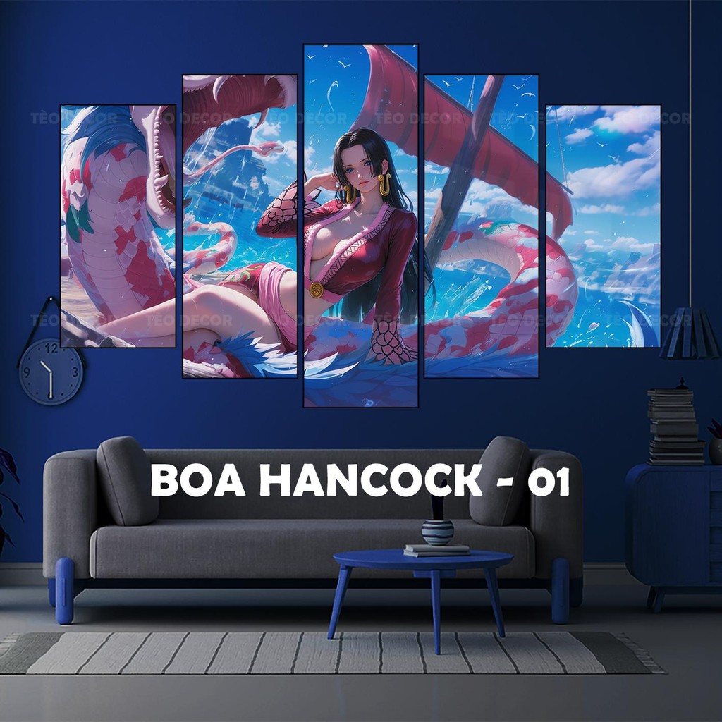 Tranh Boa Hancock - Onepiece bộ 5 tấm Dán Tường cán Formex 5mm, Decor góc PC, bàn làm việc