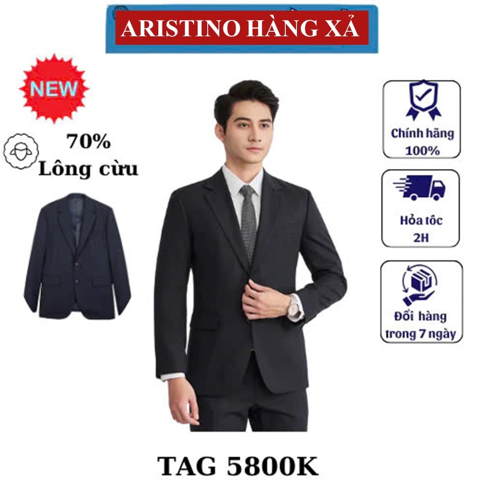 Áo vest bộ comple Aristino 1SJ01903 hai cúc màu than kẻ nhỏ trẻ trung