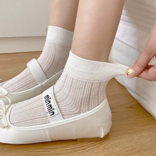 Tất Giữa Ống Nữ Phong Cách Mỏng Thoáng Khí Màu Trơn Nhật Bản Cotton Lưới Rỗng
