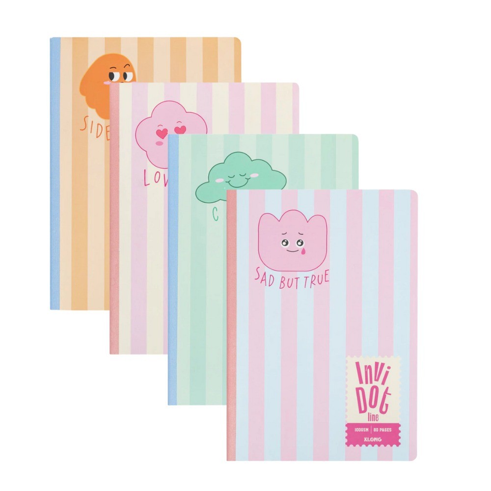 [Lốc] Vở kẻ ngang may dán gáy Invidot Line Klong B5 80-120-200 trang bìa xinh (tặng sticker vở củ cả