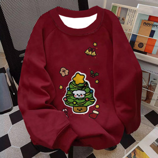   30-100kg  M-5XL Áo sweater nữ form rộng Đỏ mận đồ noel local brand Salmo áo nỉ dài tay mùa thu đông áo khoác hello kitty 