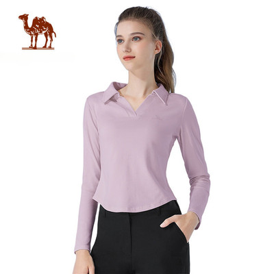 Quần áo tập Yoga CAMEL CROWN  Áo thun nữ dệt kim dài tay ôm ấm áp mùa thu