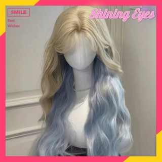 Phụ Nữ Ren Giữa Chiều Dài Tám Xương Nổ Tóc Giả Bạch Kim Gradient Xanh Dài Xoăn Tóc