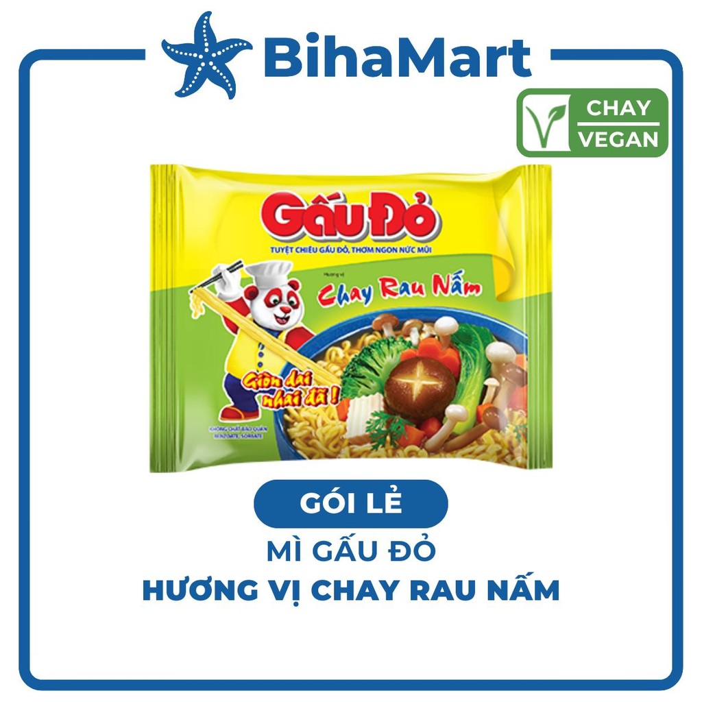 [GÓI LẺ] - ASIAFOODS - Mì Gấu Đỏ hương vị Chay rau nấm, Mì Chay rau nấm Gấu Đỏ, Mì gói Gấu Đỏ Chay r