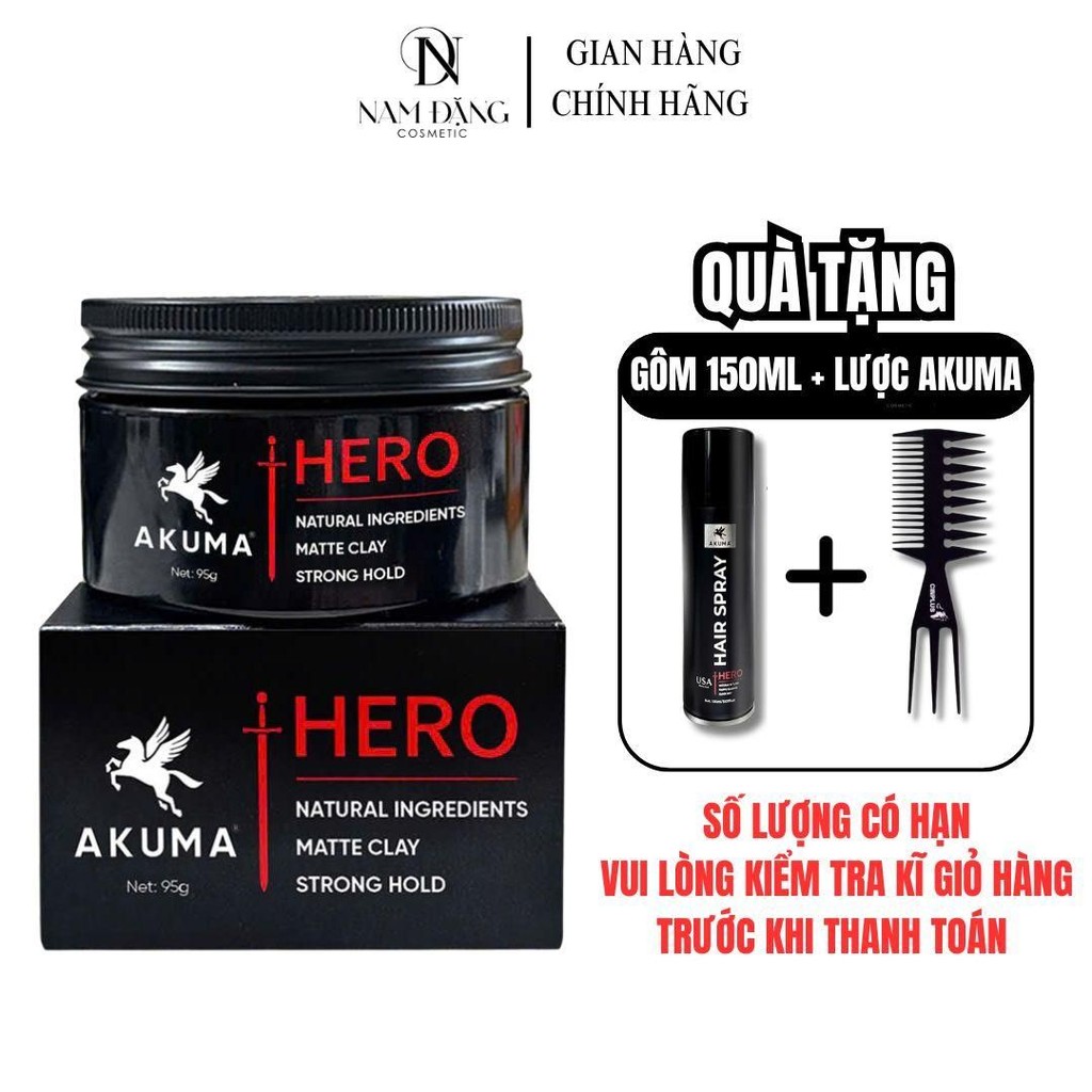 Combo Ưu Đãi Sáp Vuốt Tóc AKUMA HERO Matte Clay 95g – Tặng Gôm Mềm + Lược Vuốt Tóc