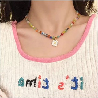JUSHI Mùa Hè Dopamine Hoa Cúc Vòng Cổ Đính Hạt Xương Cổ Trang Sức Thời Trang Ngày Lễ Quà Tặng Phụ Kiện
