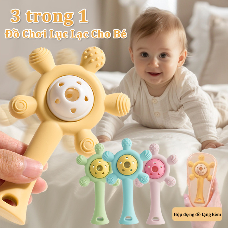 Lục lạc cho bé gặm nướu silicone kháng khuẩn, hỗ trợ khả năng cầm nắm, Tăng Khả Năng Nghe Nhìn, đồ chơi sơ sinh