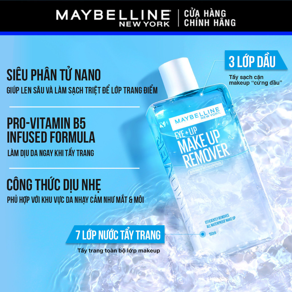 Nước tẩy trang mắt và môi Maybelline New York Eye & Lip Makeup Remover 150ml | BigBuy360 - bigbuy360.vn