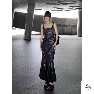 Váy một mảnh phong cách thiên niên kỷ y2k cỡ lớn Váy Hai Dây hot girl váy liền đuôi cá hai dây HOT GIRL CỔ Điển váy dài dễ phối tôn dáng ôm eo cho người thích Thiết kế mẫu mới mùa thu cho nữ