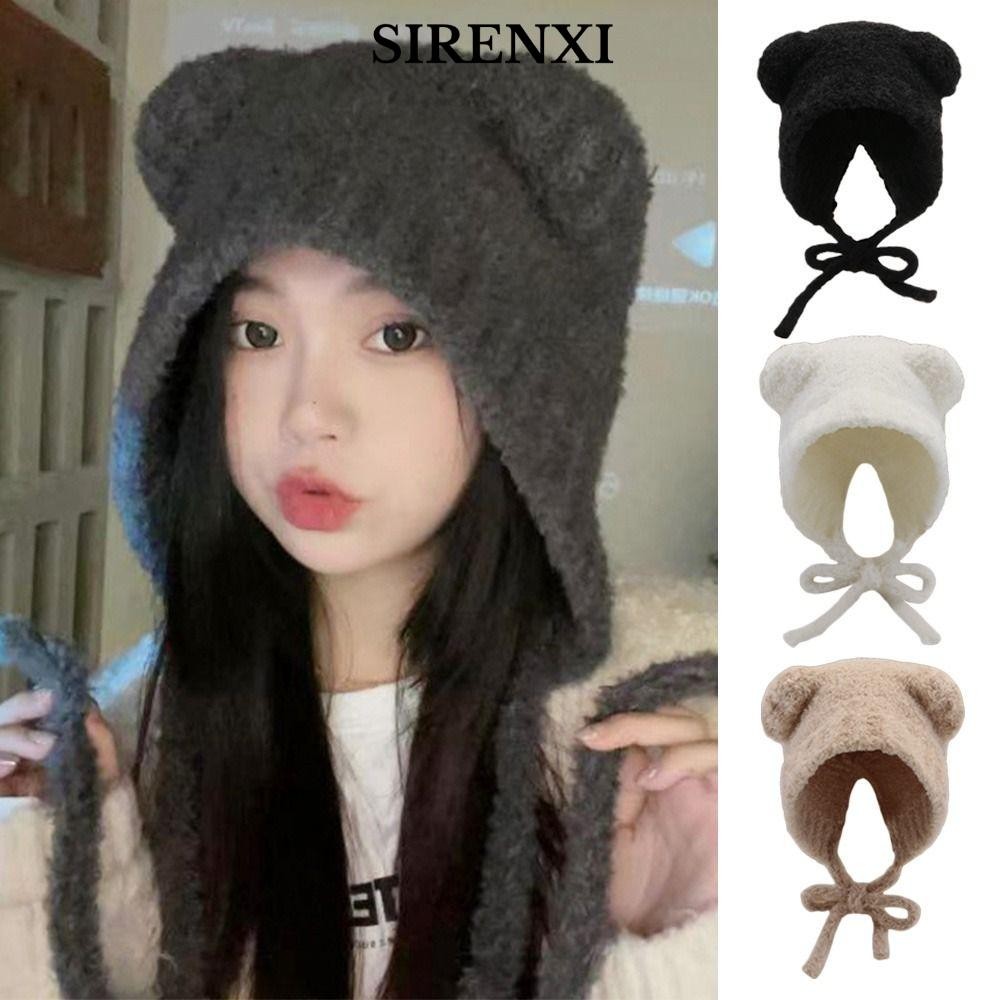 Mũ mùa đông SIRENXI, Mũ bảo vệ tai gấu dễ thương Mũ chống gió, Mũ xô nhung sang trọng chống lạnh ngo