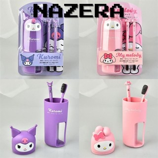 NAZERA 1 Bộ Cốc Nước súc miệng Bàn chải đánh răng, Du lịch di động Sanrio My Melody Kuromi Hello Kitty Cốc chải răng, Đồ dùng làm sạch bồn tắm Bộ đồ vệ sinh hoạt hình Kawaii