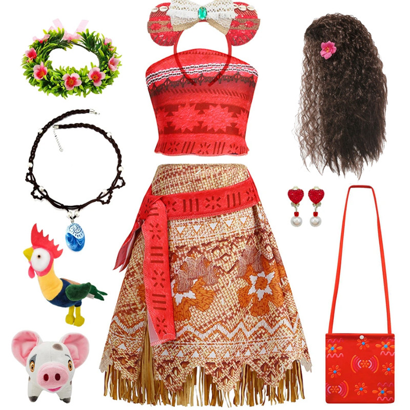 Halloween Moana Đầm Cho Bé Gái Trang Phục Hóa Trang Cô Gái Đầm Anime Phim Moana Gà Lợn Phù Hợp Với T