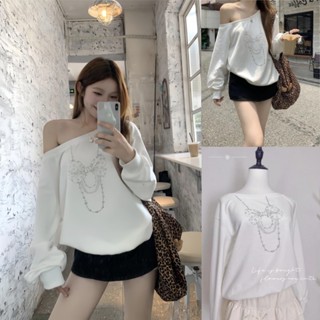 Áo hoodie trễ vai nữ dáng rộng tiết kiểu Mỹ Hàn Quốc Xuân Thu