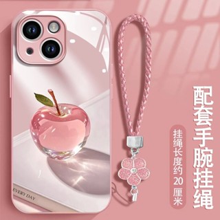 Ốp điện thoại Apple pha lê màu hồng trong suốt cho iPhone 16 15promax Glass 14 13mini Lá xanh 12 11promax Chống rơi 6 7 8plus Full Pack Case xsmax xr