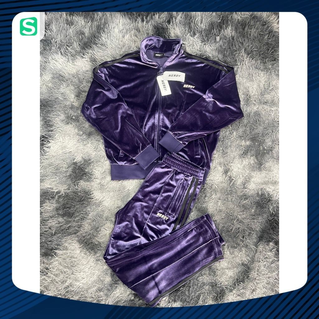 SET NERDY nhung màu tím kẻ sọc hàng VNXK