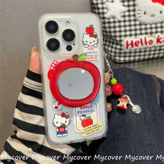 Mặt dây chuyền Apple màu đỏ dễ thương Vỏ mèo Kitty KT đáng yêu Tương thích cho iPhone 11 12 13 14 15 16 Pro Max Vỏ điện thoại bảo vệ cho iPhone X XR Xs Max 6 7 8 Plus 6s SE 2020