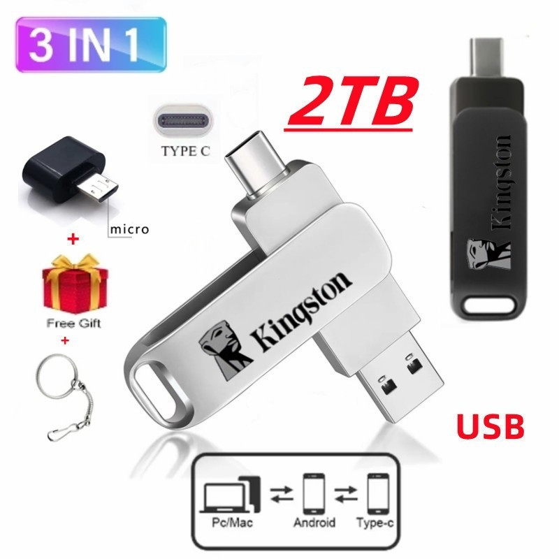 2TB 3 trong 1OTG flashdrive USB Type c U Drive Pendrive Ổ đĩa bút tốc độ cao cho điện thoại / PC 128GB 256GB 512GB 1TB