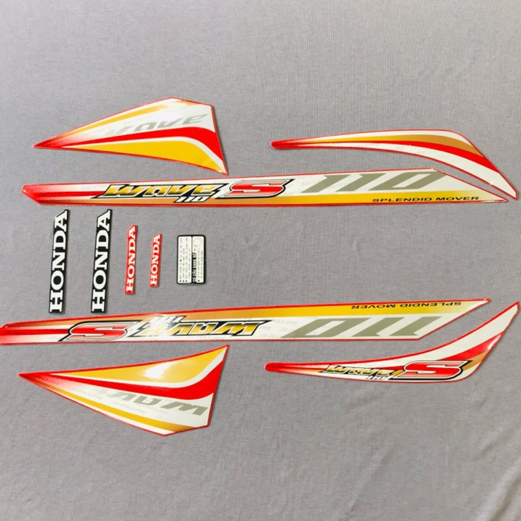 Trọn bộ tem rời dán xe máy 3 lớp Honda Wave S 110 màu đỏ siêu decal