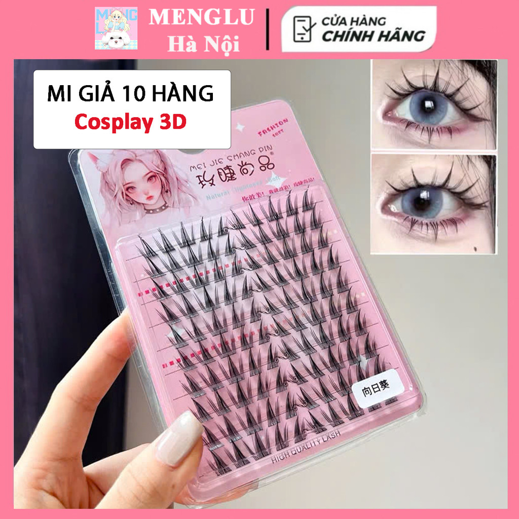  Lông Mi Giả 10 Hàng Cụm Tự Nhiên Dáng Cosplay 3D Mềm Mại Mại 