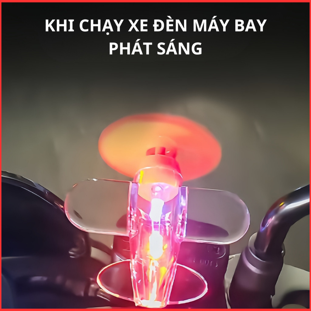 Máy bay đồ chơi phát sáng gắn xe máy, ô tô, xe đạp, mũ bảo hiểm sáng bằng năng lượng gió không hết pin