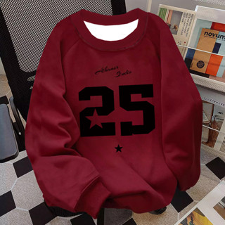 Áo sweater nữ đỏ số 25 Salmo áo nỉ dài tay cổ tròn form rộng mùa đông hàn quốc áo khoác