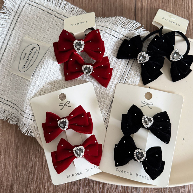 Tình Yêu Mới Kim Cương Giả Tóc Bộ Trẻ Em Nhung Nơ Dễ Thương Đuôi Ngựa Dây Buộc Tóc Bé Gái Thời Trang