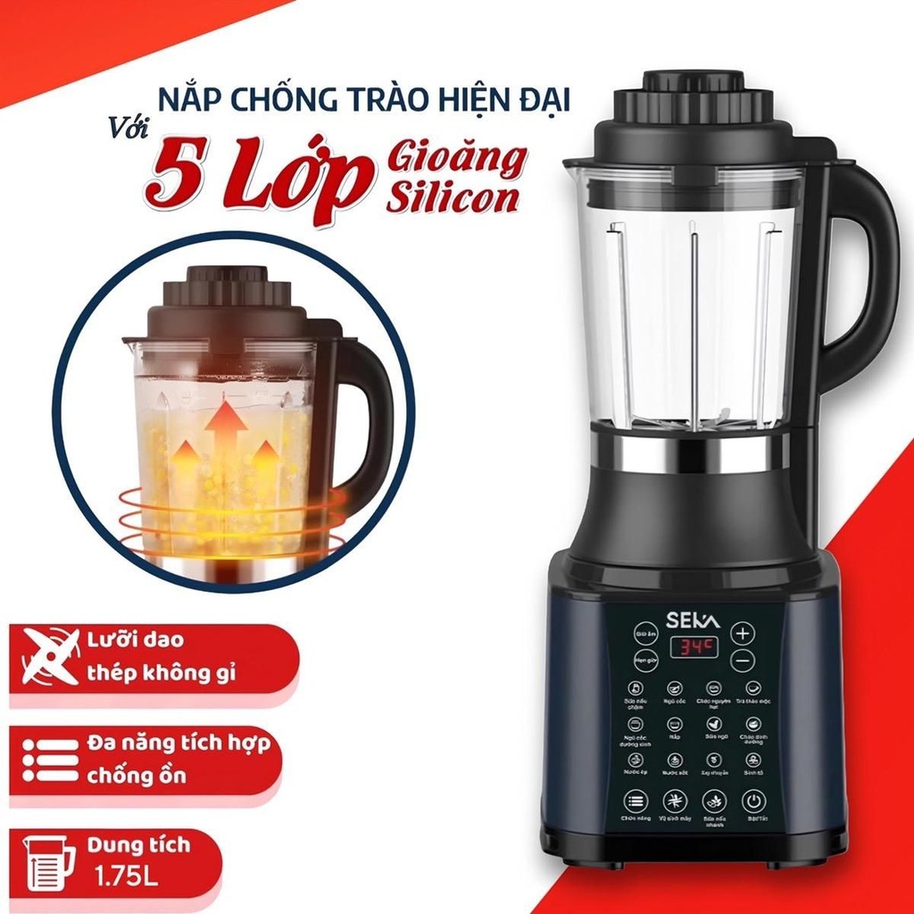 SEKA Máy Làm Sữa Hạt, SEKA E400 Bảng Điều Khiển Cảm Ứng 14 Chức Năng Tự Động Dung Tích 1750ML Bảo Hà