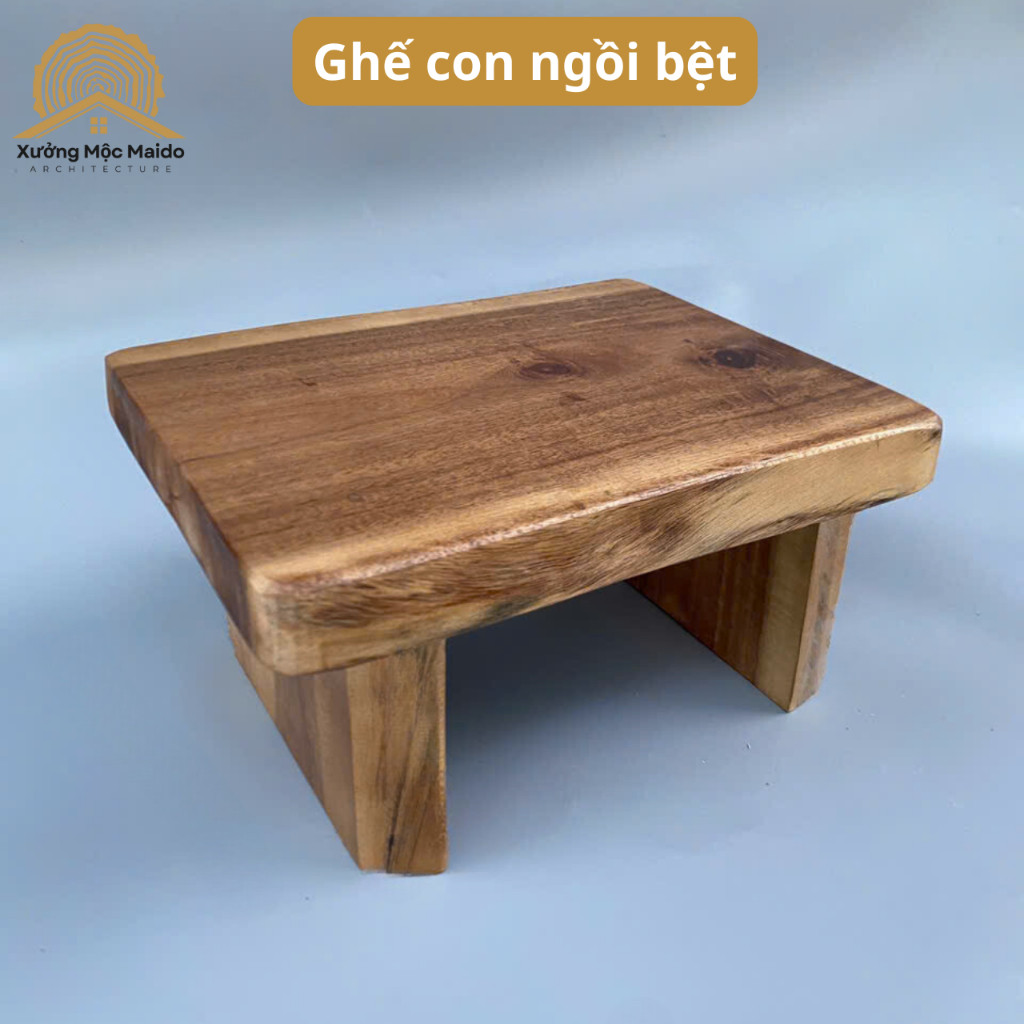 Ghế Con, Ghế Đôn Thấp Ngồi Xổm Gỗ Tràm Tự Nhiên - Xưởng Mộc Maido