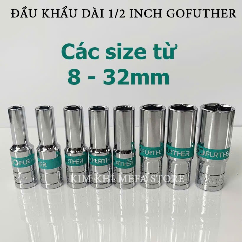 Đầu khẩu dài 1/2 inch Gofuther đủ kích thước 8-32mm, đầu tuýp khẩu thép CR-V siêu cứng mở bulong ốc.