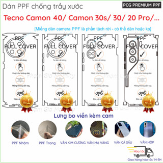 Dán PPF mặt lưng Full viền Tecno Camon 40 40Pro/ 30s/ 30 4G/ 30 Premier/ 20/ 20 Pro 4G 5G loại trong, nhám, vân hoạ tiết
