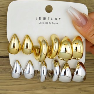 3 Cặp / bộ Thời Trang Hình Chữ C Vòng Bông Tai Tối Giản Giọt Nước Đậu Bông Tai Thanh Lịch Đơn Giản Nữ Trang Sức Quà Tặng