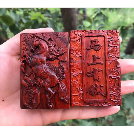 Vỏ Zippo vỏ gỗ dày khắc chủ đề Rồng, Kỳ Lân, Hổ,Tướng Tam Quốc