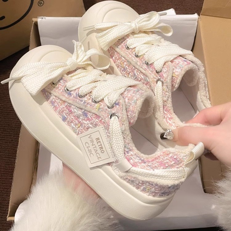 Giày thể thao trắng kiểu Chanel cho phụ nữ, giày lười đế dày cao cấp mùa xuân