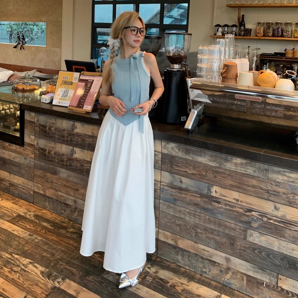 Chân Váy Trắng Cạp Cao Mùa Xuân Hè Chân Váy Dài Chữ A Váy Dài Tôn Dáng Gầy Váy Xếp Ly