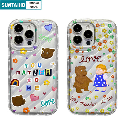 Suntaiho Thẩm Mỹ Dễ Thương Vỏ Hoạt Hình Gấu Cô Gái Họa Tiết Ốp lưng Cho Iphone 16 15 14 12 13 11 Pro Max IP 7 8 Plus Iphon X Xs XR Xs Max TPU Mềm Cao Cấp Chống Sốc Ốp Lưng