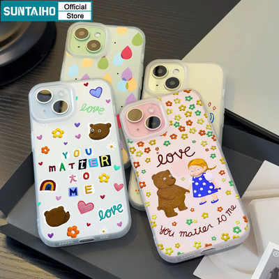 Suntaiho Thẩm Mỹ Hoạt Hình Dễ Thương Họa Tiết Gấu Trong Suốt Mờ Dành Cho Iphone 16 15 14 12 13 11 Pro Max IP 7 8 Plus Iphon X Xs XR Xs Max TPU Silicon Mềm Cao Cấp Chống Sốc Ốp điện thoại