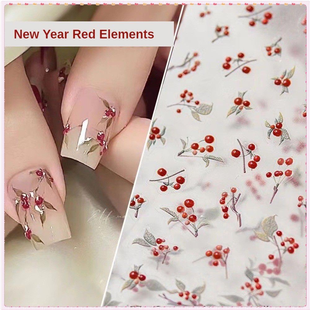 Nail Art Acacia Red Bean Nail Sticker Chinese Style Red Beans French Jelly Decal Nail Decoration Man