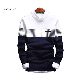 Alm-nam Thời Trang Thu Đông Dải Màu Khối Dệt Kim Jumper Áo Len Chui Đầu