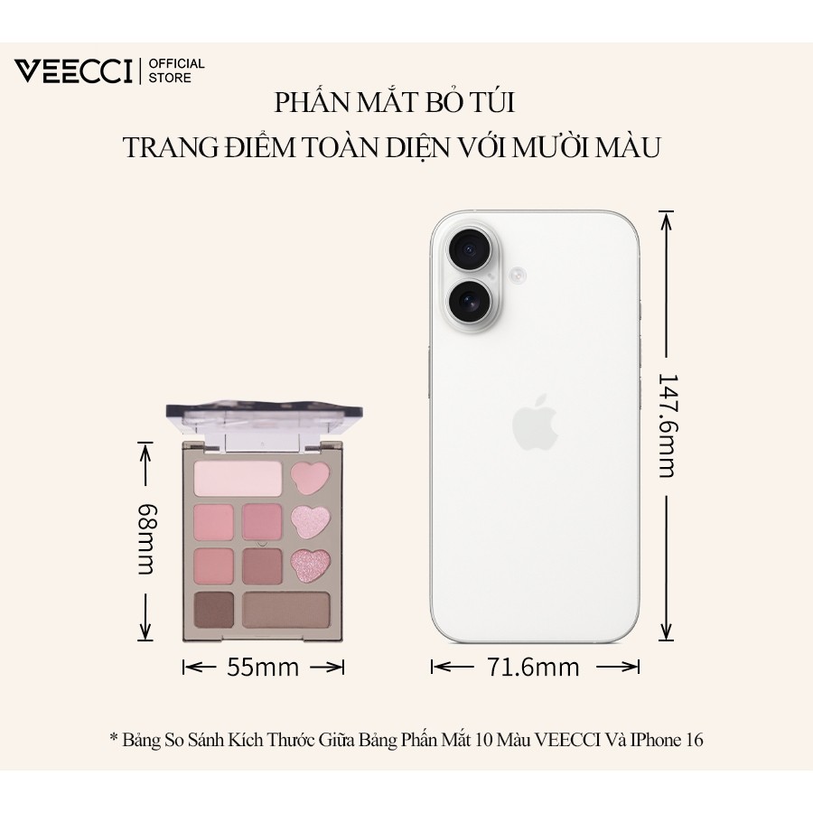 VEECCI Bảng Phấn Mắt 10 Ô Bảng Phấn Mắt Hồng Nhũ Lâu Dài Trang Năng Mịn Dễ Tán MINI 4.2g | BigBuy360 - bigbuy360.vn
