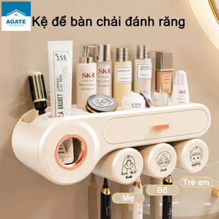  Bộ Nhả Kem Đánh Răng Tự Động Cao Cấp Kệ Để Bàn Chải Đánh Răng Dán Tường Chất Liệu Nhựa PP không cần khoan 