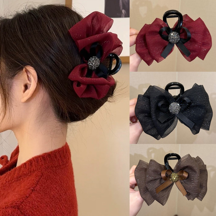 Ahellogirl Dễ Thương Đẹp Lưới Đỏ Nơ Kẹp Tóc Nữ Cô Gái Năm Mới Phụ Kiện Tóc